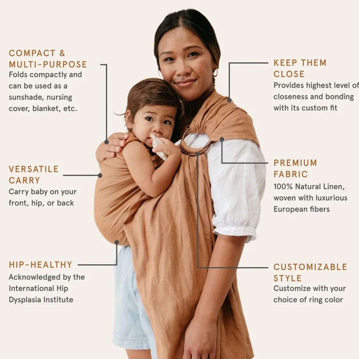 WildBird Linen Ring Sling, Standard (74") - Raven / Black