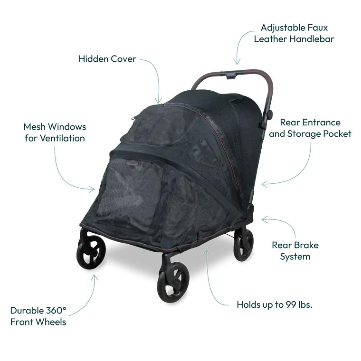 WonderFold Large Hudson Pet Stroller - Graphite Black