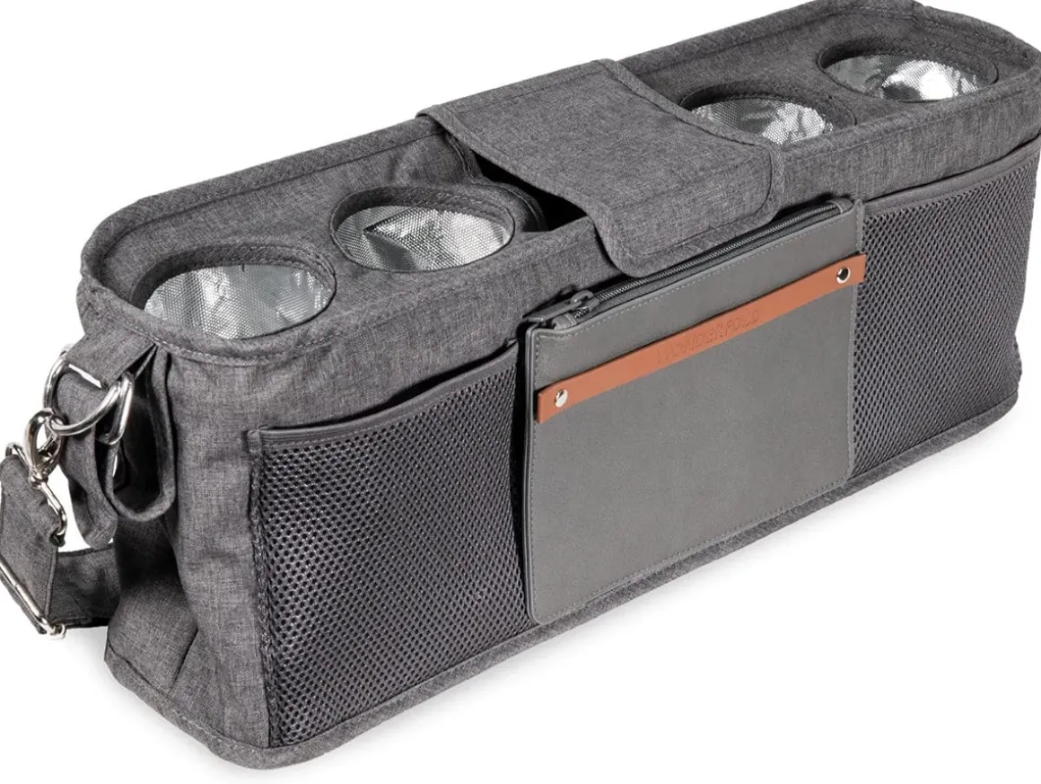 WonderFold Large Parent Console with 4 Insulated Cup Holders - Gray
