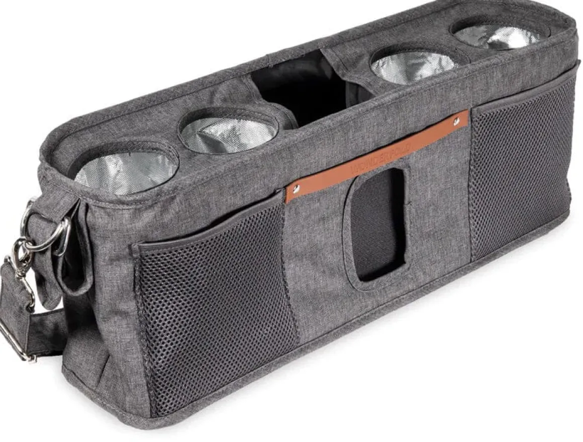 WonderFold Large Parent Console with 4 Insulated Cup Holders - Gray