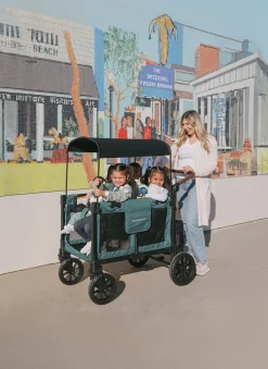 WonderFold W2 Luxe Pro (2 Seater) Double Seater Stroller Wagon - Hunter Green (Albee Exclusive)