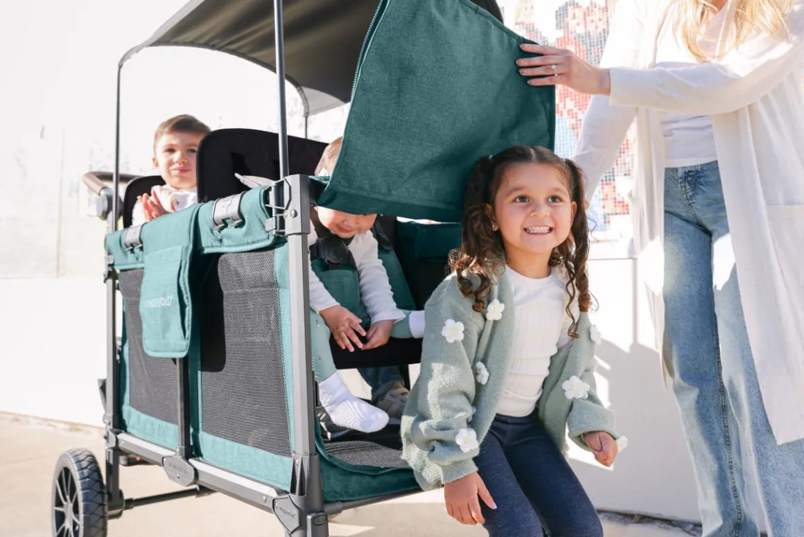 WonderFold W4 Luxe Pro (4 Seater) Stroller Wagon - Hunter Green (Albee Exclusive)
