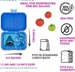 Yumbox Leakproof Bento Lunchbox, Panino - True Blue / Shark Tray