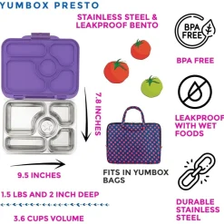 Yumbox Leakproof Bento Lunchbox, Presto Stainless Steel - Remy Lavender