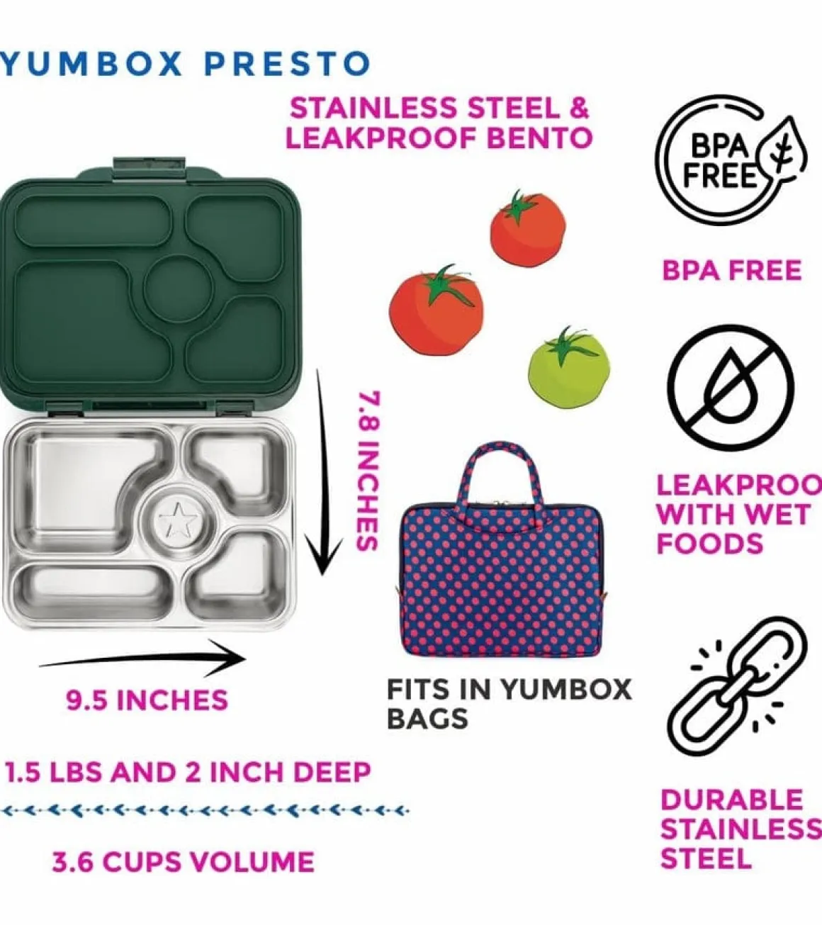 Yumbox Leakproof Bento Lunchbox, Presto Stainless Steel - Santa Fe Blue