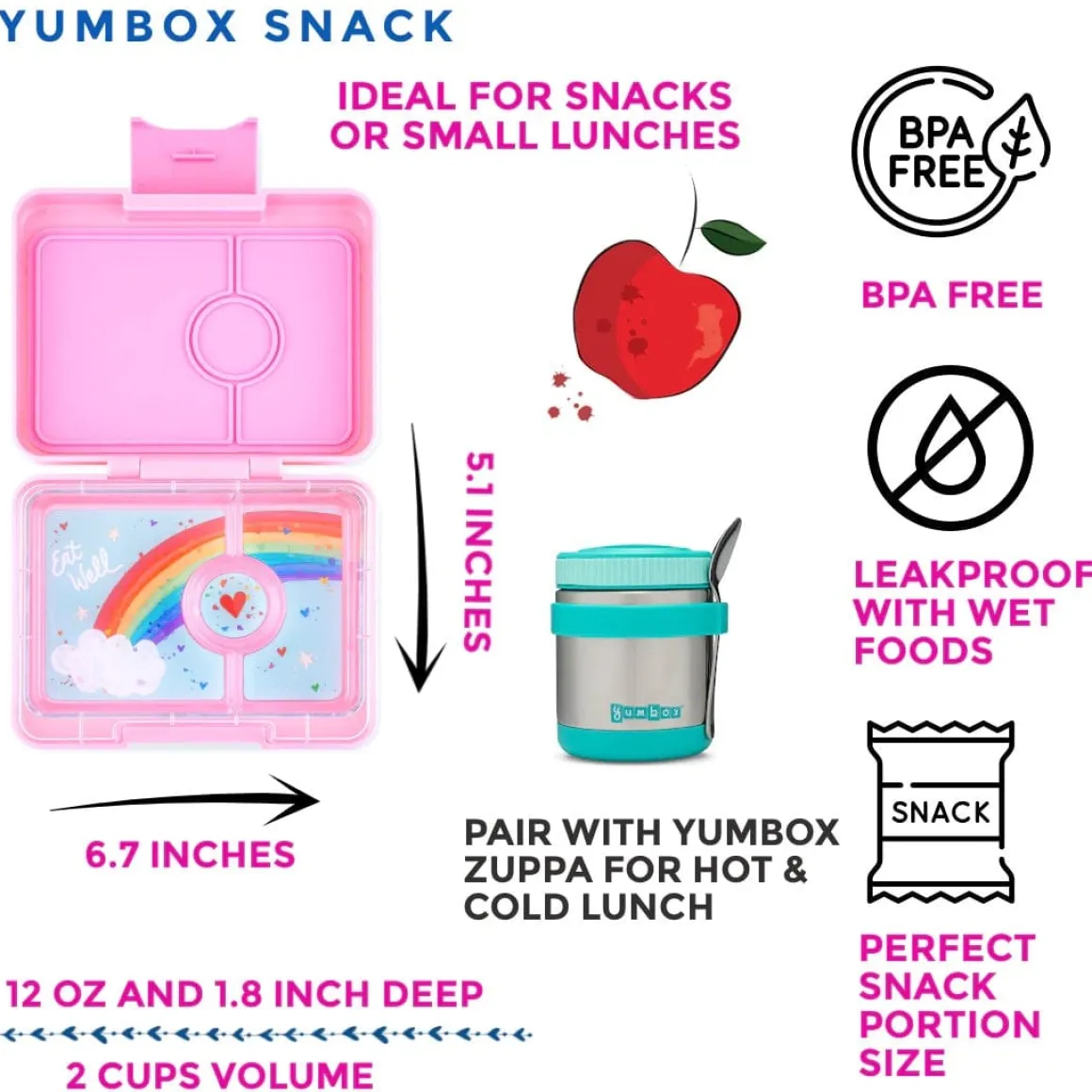 Yumbox Leakproof Bento Snack Box, 3 Compartment - Misty Aqua / Rainbow