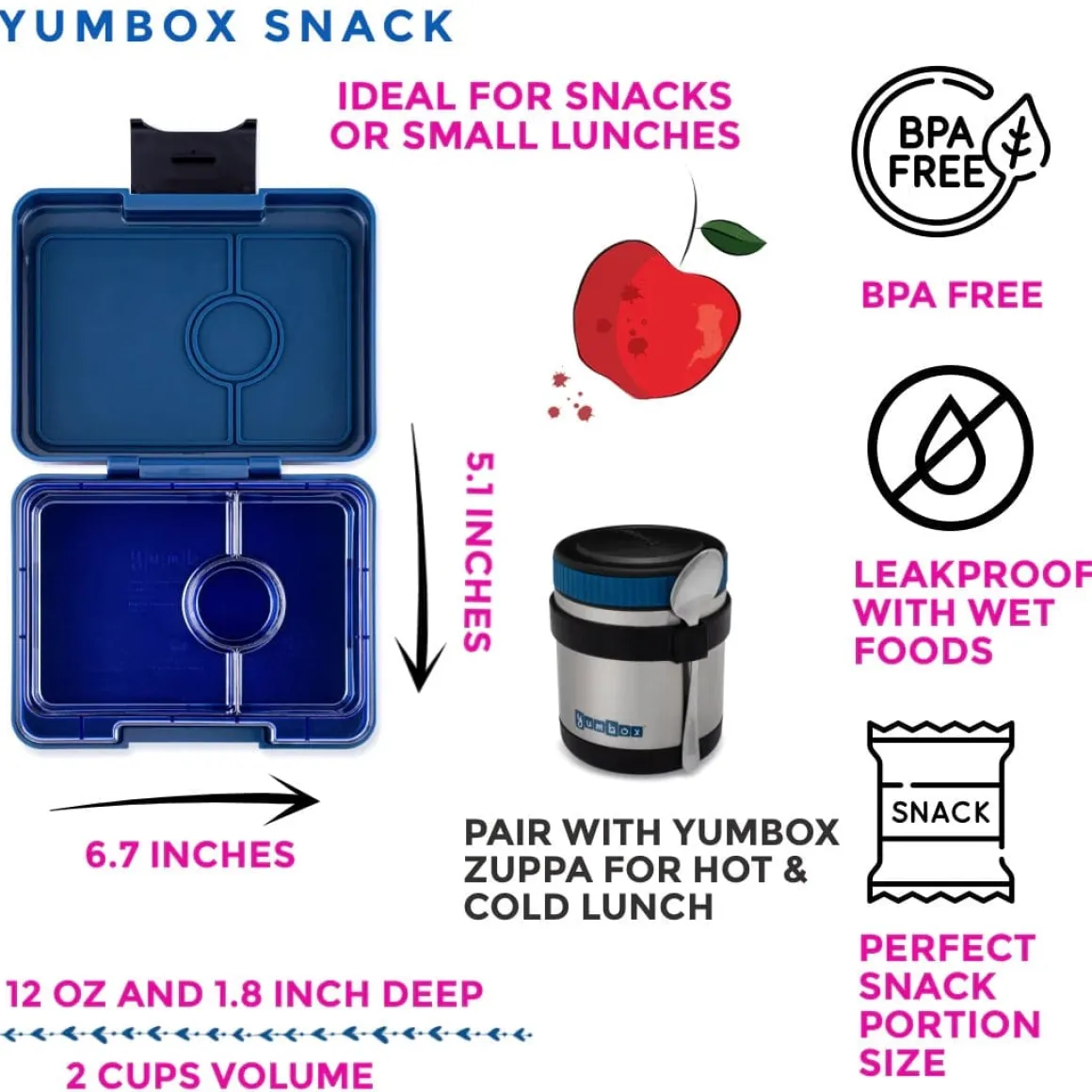 Yumbox Leakproof Bento Snack Box, 3 Compartment - Monte Carlo Blue / Navy