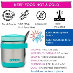 Yumbox Zuppa Stainless Steel Thermal Food Jar & Spoon, 14oz - Caicos Aqua