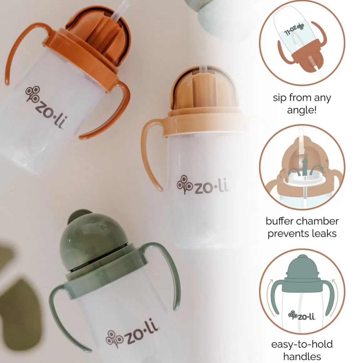 Zoli Bot 2.0 Weighted Straw Sippy Cup, 10oz - Sand Stone
